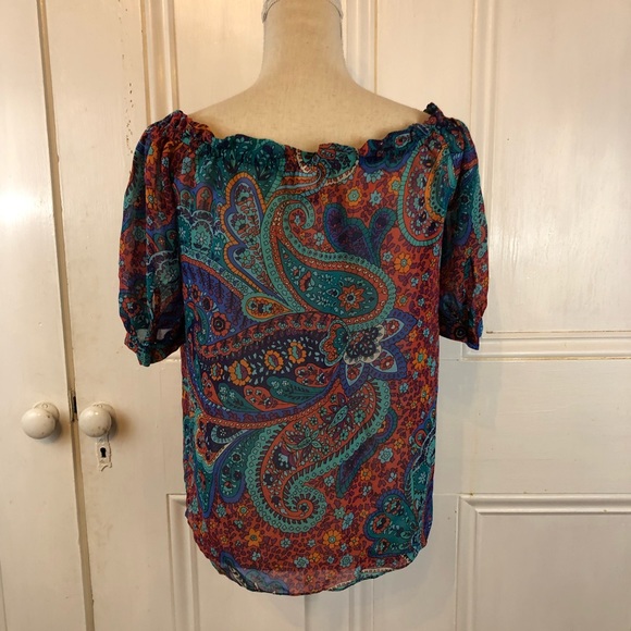 CLEARANCE International Silk Paisley Flowy Tie Collar XS Blouse Top - Picture 4 of 5